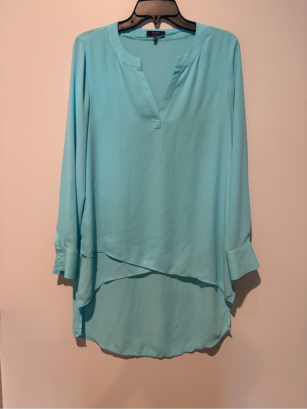Kaari Blue Aqua High-Low Tunic Blouse